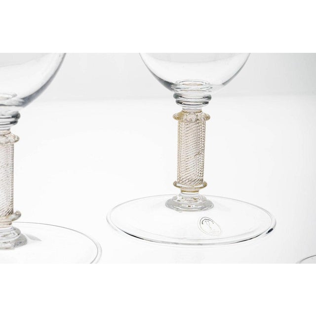 Gold Leaf and Murano Stemmed Glasses, Pitcher and Bottle attributed to Fuin, 1990s, Set of 6 For Sale - Image 16 of 18