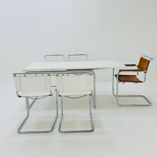 Mid-Century Bauhaus Dining Table in Tubular Chrome and Wood, 1980s For Sale - Image 4 of 11