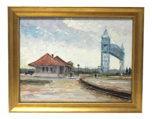 Oil Painting Buzzards Bay Cape Cod Railroad Station 1974