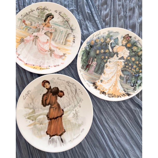 White 1970s Full Set of 12 D’Arceau Limoges “Les Femmes Du Siècle” Plates – Signed by Frédéric Ganeau For Sale - Image 8 of 10