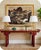 Red Vintage Chinoiserie Regency Style Red Lacquer Altar Console Table With Gold Leaf Cutput Accents For Sale - Image 8 of 11