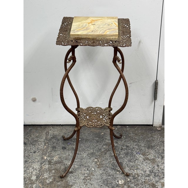 Metal 19th Century Ornate Marble Top Victorian Plant Stand For Sale - Image 7 of 12
