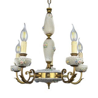 Vintage Art Nouveau Capodimonte Chandelier, 1930s For Sale