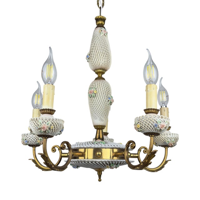 Vintage Art Nouveau Capodimonte Chandelier, 1930s For Sale