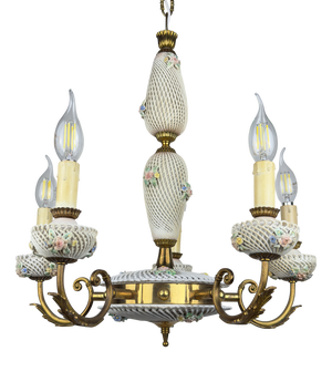 Vintage Art Nouveau Capodimonte Chandelier, 1930s