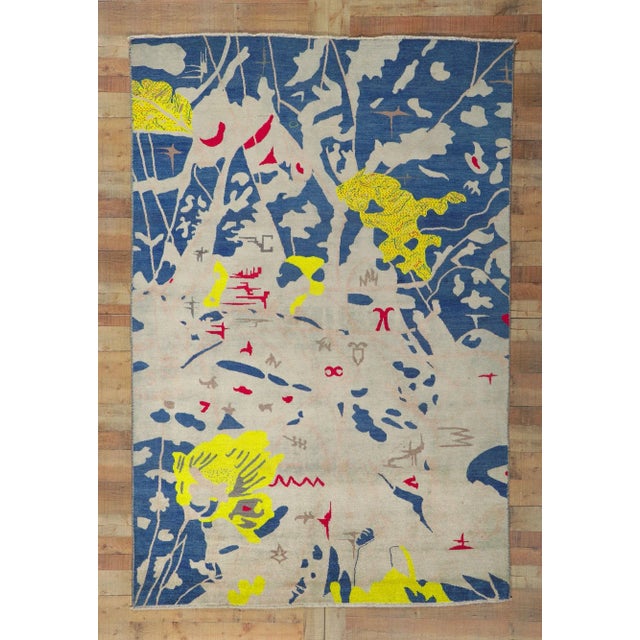 Gray Joan Miro Inspired Vintage Style Rug, 06'03 X 09'05 For Sale - Image 8 of 9