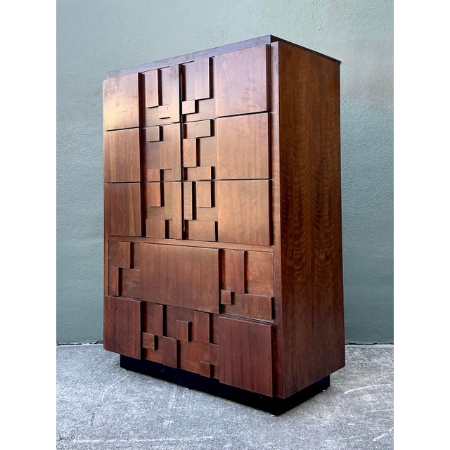 Vintage Lane Brutalist Lane “Staccato” Tall Chest of Drawers For Sale - Image 9 of 12