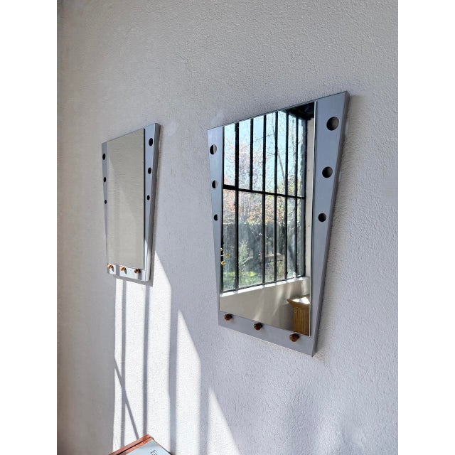 Vintage Mirrors in Chrome and Wood, 1980s, Set of 2 For Sale - Image 13 of 18