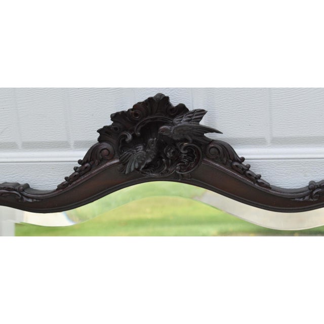 Wood Antique Carved Mahogany Victorian Style Oval Wall Mirror W/Carved Love Birds For Sale - Image 7 of 14