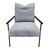 Light grey-blue sherpa upholstered accent chair with black iron frame. Includes matching back pillow. Cozy stylish modern...
