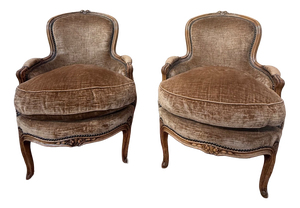 Louis XV Style Armchairs in Brown Velvet, 1950s, Set of 2