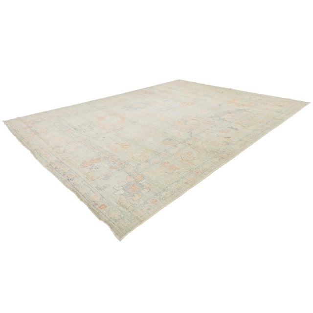 Soft Pastel Modern Oushak Style Hand-Knotted Wool Area Rug 12x15 For Sale - Image 9 of 11