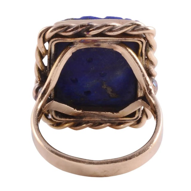 Contemporary Early 21st Century Carved Lapis 14KY Ring Size 6 For Sale - Image 3 of 4