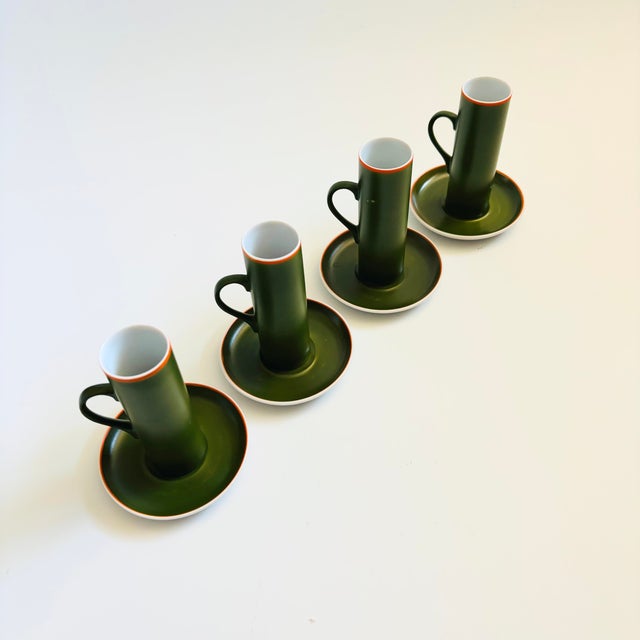 Lagardo Tackett MCM LaGardo Tackett Green Demitasse Mugs and Saucers - Set of 4 For Sale - Image 4 of 15