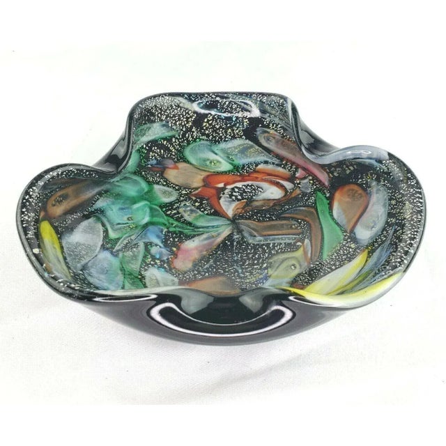 Mid 20th Century Avem Tutti Frutti Dino Martins Black Aventurine Murano Glass Bowl For Sale In Las Vegas - Image 6 of 8