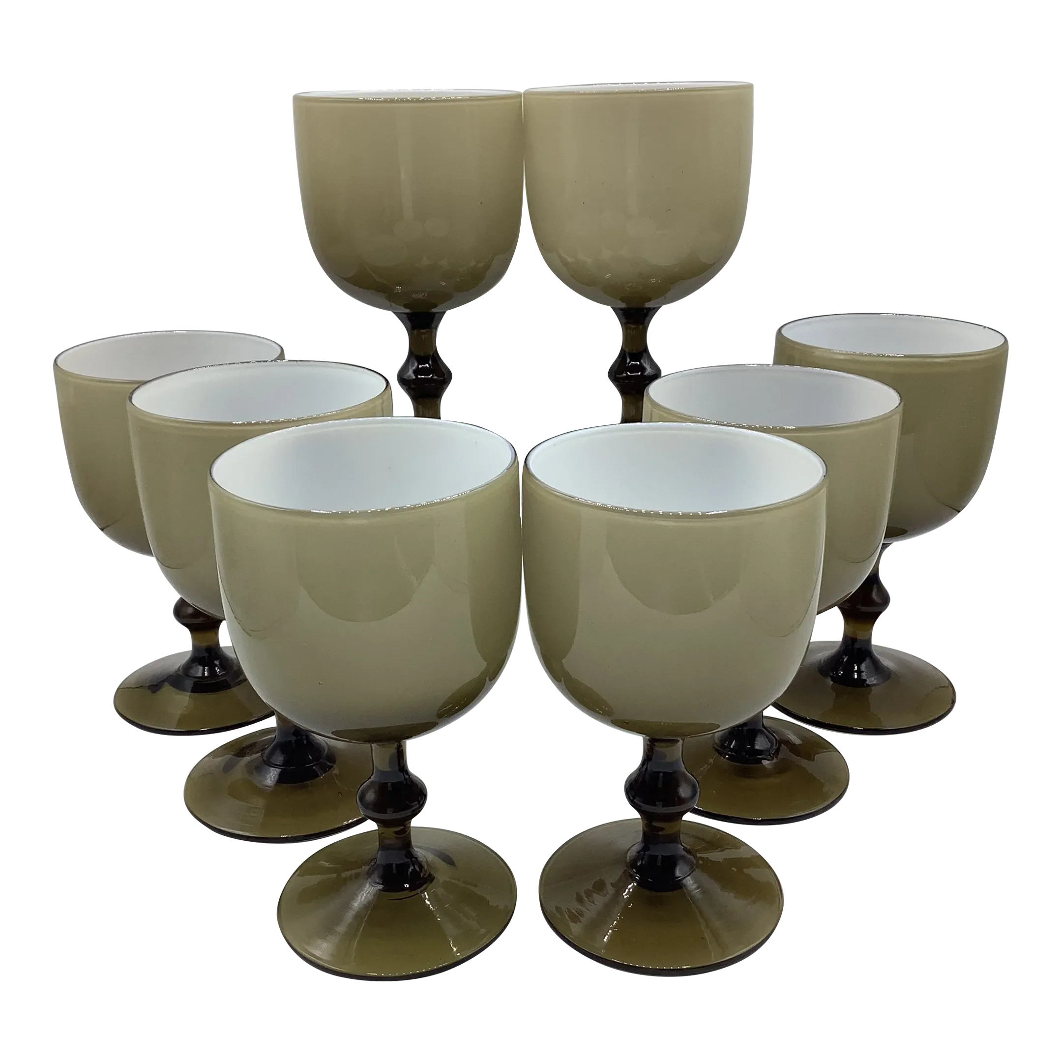 Vintage Carlo Moretti Italy Smoke Taupe White Cased Glass Wine