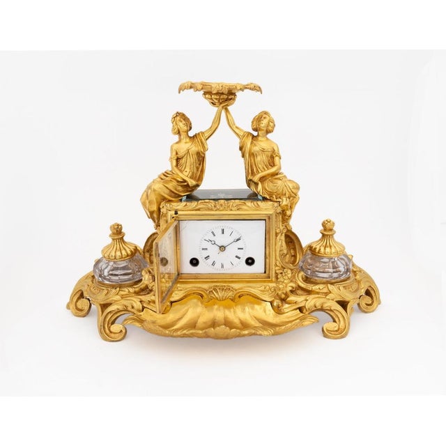 Napoleon III French Desk Clock with Gilt Bronze Inkwell, 1890s For Sale - Image 5 of 8