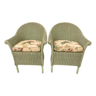 Late 20th Century Pair of Hollywood Production Sage Green Wicker Tub Armchairs For Sale