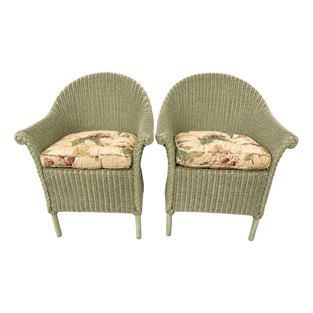 Late 20th Century Pair of Hollywood Production Sage Green Wicker Tub Armchairs For Sale