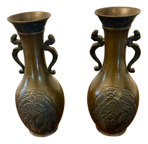 Antique Japanese Meiji Bronze Vases, 1900, Set of 2