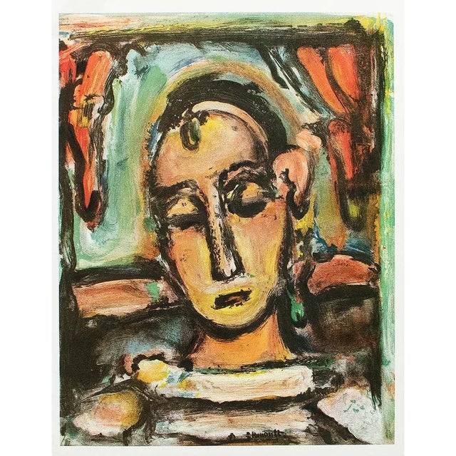 An excellent full-color print of color lithograph "Pierrot" for Verve (Sprint 1939) by Georges Rouault. This full-color...