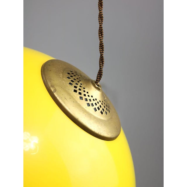 Vintage Italian Brass and Yellow Acrylic Glass Pendant Lamp For Sale - Image 5 of 14