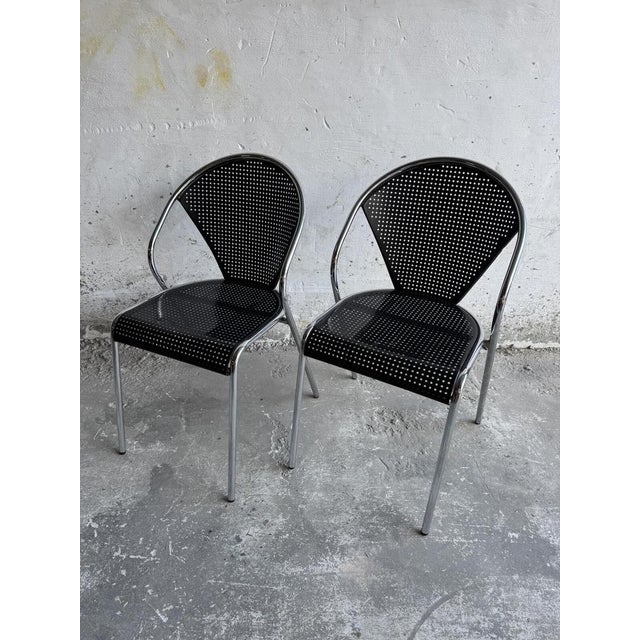 Brown Set of Metal Office Chairs with Peforated Design For Sale - Image 8 of 8