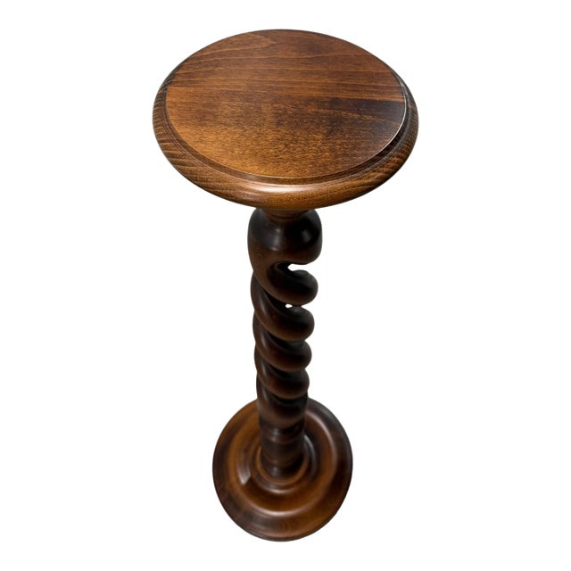 Vintage English Large Barley Twist Wooden Plant Stand For Sale