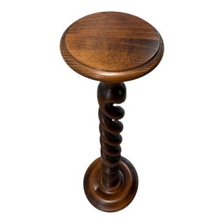 Vintage English Oak Open Barley Twist Pedestal Plant Stand For Sale