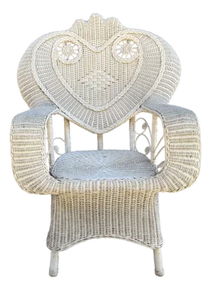 1960s Large Sculptural Painted Victorian Wicker Heart-Back Armchair