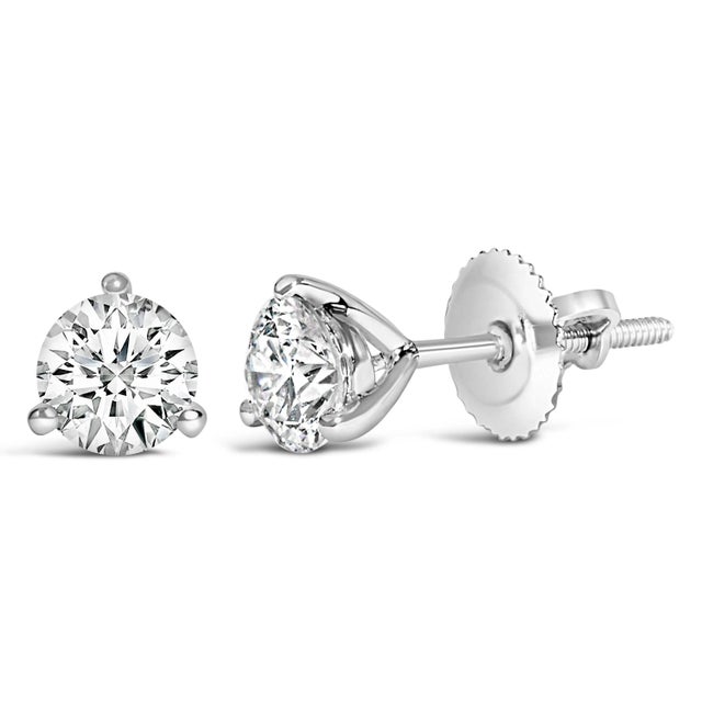 Contemporary 14K White Gold 1/4 Cttw 3-Prong Martini Set Brilliant Round-Cut Solitaire Lab Grown Diamond Screwback Stud Earrings (F-G Color, VS1-VS2 Clarity) For Sale - Image 3 of 5