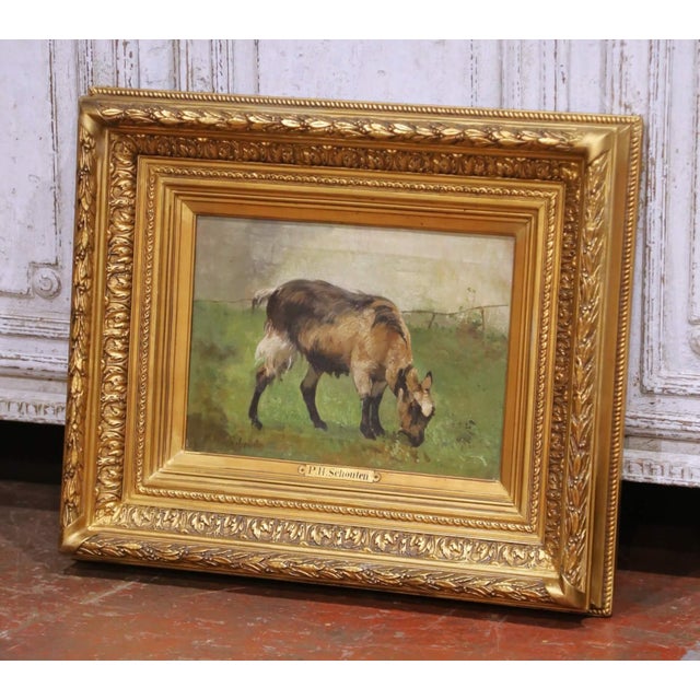 Decorate a wall or study with this charming antique animal painting. Crafted in Belgium circa 1880, the oil on canvas...