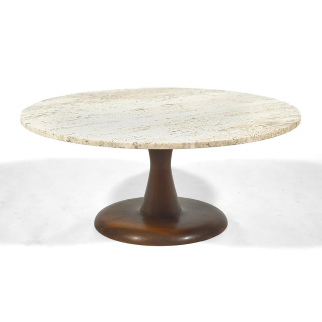 Mid-Century Modern Mid-Century Coffee Table in Walnut and Travertine For Sale - Image 3 of 7