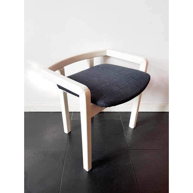 Vintage Modernist White Lacquered Wood Armchair with Dark Blue Upholstery, 1980s For Sale - Image 16 of 16