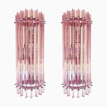 Pink Italian Scenographic Pink Triedro Murano Glass Wall Sconces by Simoeng, Set of 2 For Sale - Image 8 of 8