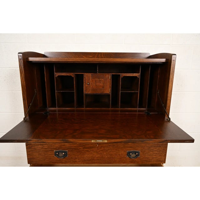 L. & J. G. Stickley Mission Oak Arts & Crafts Drop Front Secretary Desk For Sale - Image 9 of 15