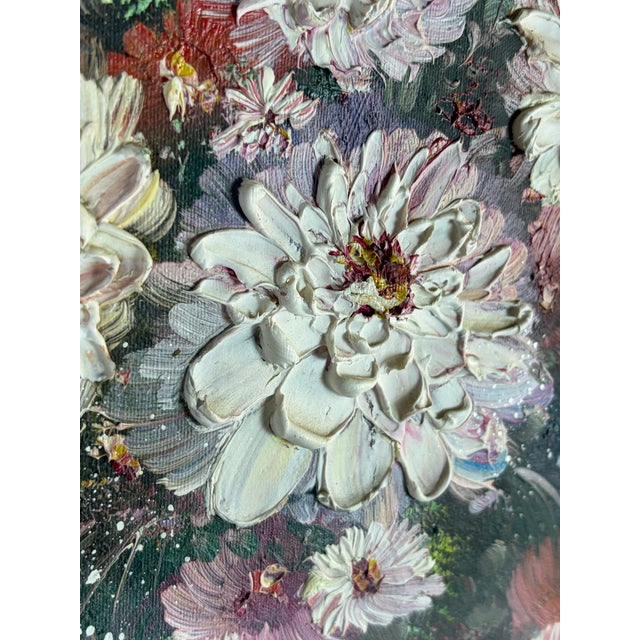 French Provincial Mid-Century P. Keeling Large Impasto Floral Oil Painting in Ornate Frame, 43" X 31.5" For Sale - Image 3 of 12