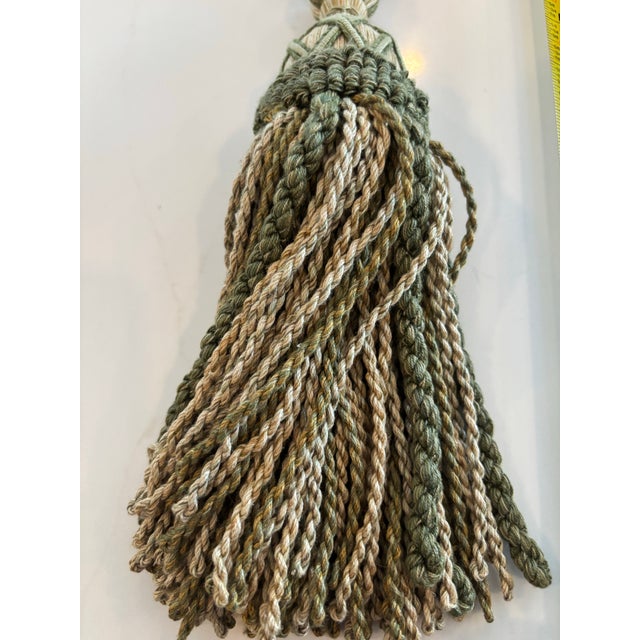 High End Custom Drapery Tassel Tiebacks-Green and Gold-Pair. For Sale - Image 4 of 7