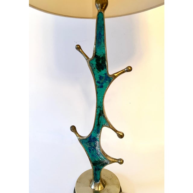 Brass and Turquoise Table Lamp by Mexican Artist, Pepe Mendoza, ca 1950 For Sale In Los Angeles - Image 6 of 7