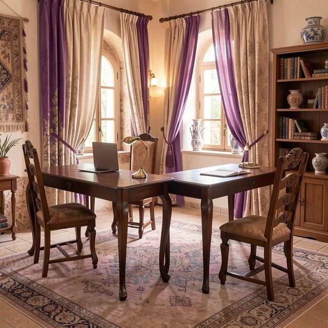 1970s The Dualist Atelier: Grand Partners Office Suite With Matching Queen Anne Writing Desks & Sculptural Mediterranean Carved Chairs For Sale - Image 10 of 13