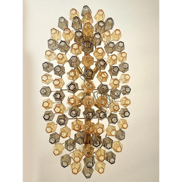 Glass Amber and Fumè Poliedri Murano Glass Chandelier in Venini Style by Simoeng for Simoeng For Sale - Image 7 of 8
