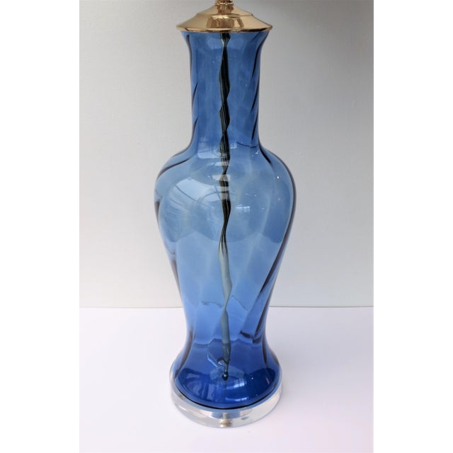 One of a Kind Vintage Cornflower Blue Glass Lamp by C. Damien Fox. Custom made Vintage Glass Lamp with Polished Solid...