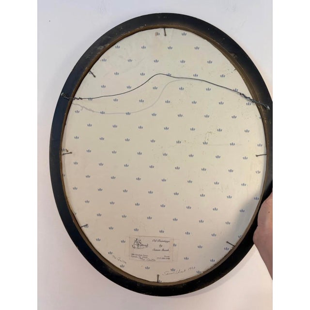 1990s Oil Painting the Quilter Portrait Signed Oval Gold Frame For Sale - Image 6 of 8