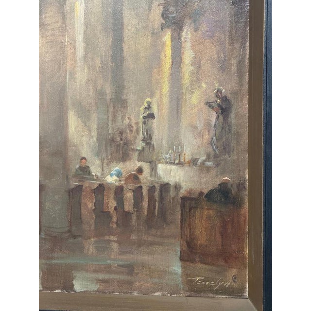 Antique Church Interior, Oil on Canvas, Signed For Sale - Image 4 of 8