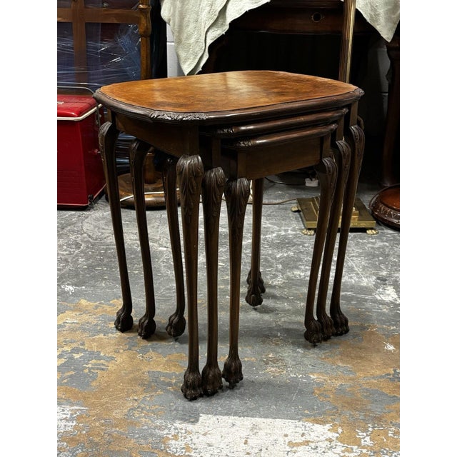 Vintage Walnut Nesting Tables, 1920s, Set of 3 For Sale - Image 4 of 18