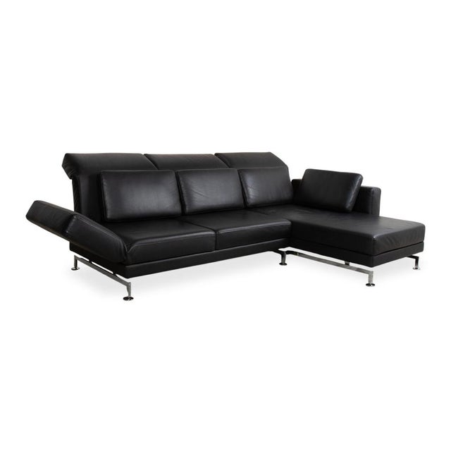 Modern Leather Chrome Corner Sofa in Black with Manual Function by Brühl Moule For Sale - Image 3 of 18