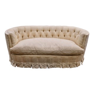 Late 20th Century Hickory Chair Furniture Reupholstered Tuxedo Sofa in Cream-On-Cream Damask For Sale