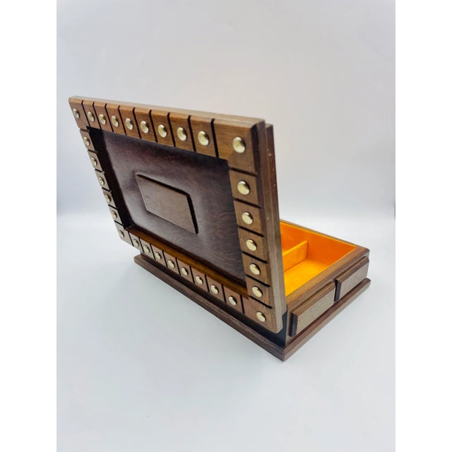 Mid-Century Solid Wood & Leatherette Inlay Box For Sale - Image 9 of 13