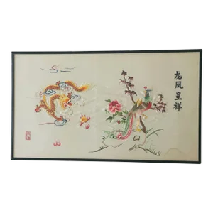 1950s Vintage Chinese Framed Embroidery on Silk Textile