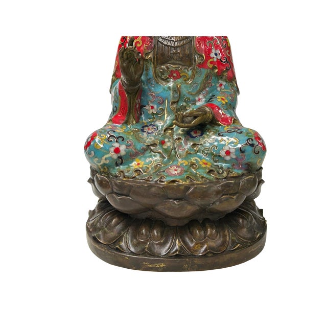 Metal Vintage Cloisonne Enamel Lotus Base Bodhisattva Metal Buddha Statue For Sale - Image 7 of 16